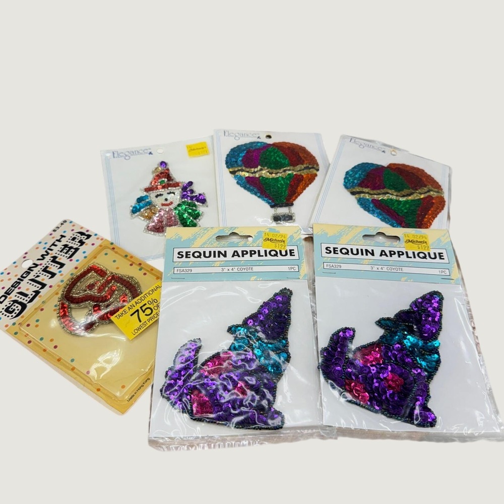 Elegance Mixed Sequin Applique Lot 6 Multicolor Vintage Wolf Balloon Clown Heart